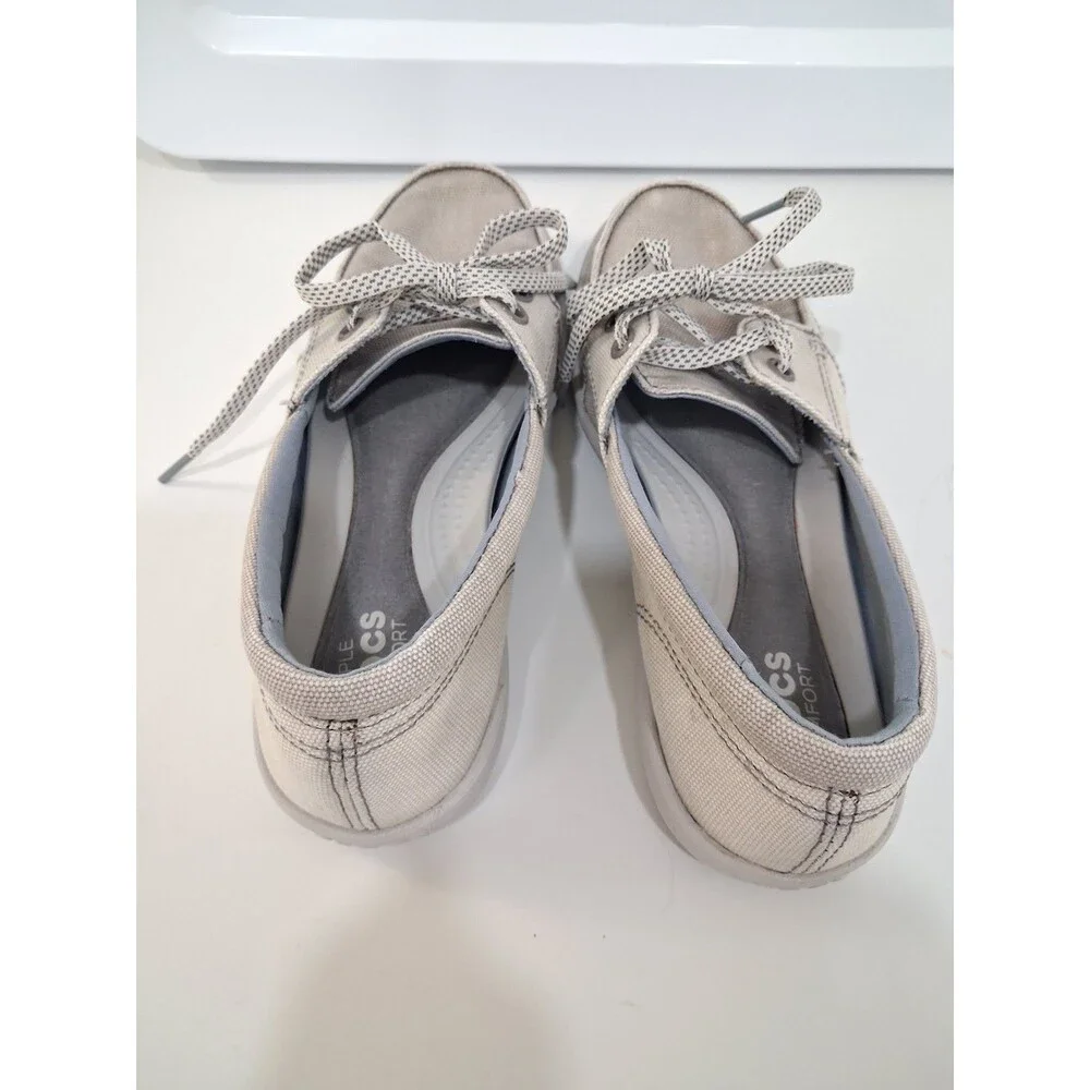 Crocs Walu II Canvas Boat Shoes Gray Loafers Triple Comfort Laced Coastal Preppy